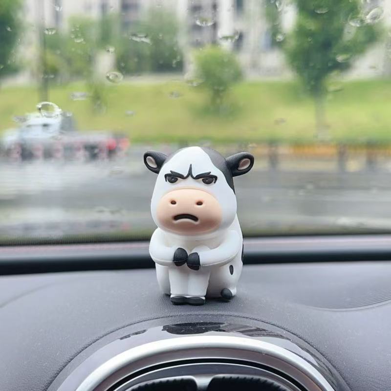 Grumpy Cow Car Figurine