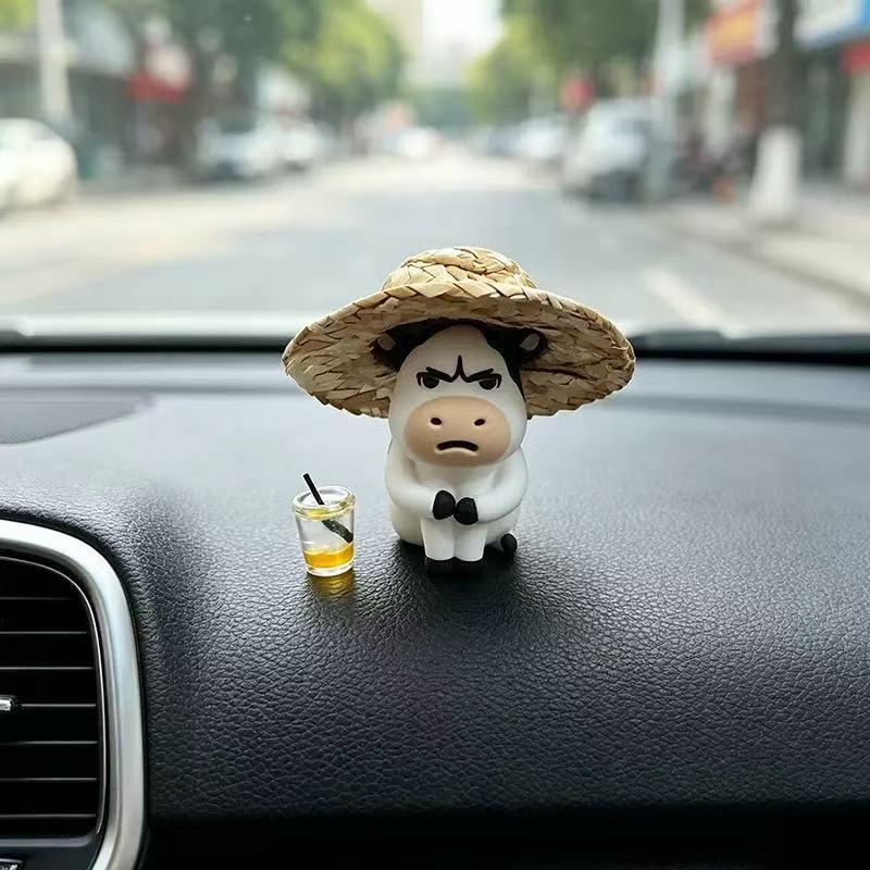 Grumpy Cow Car Figurine