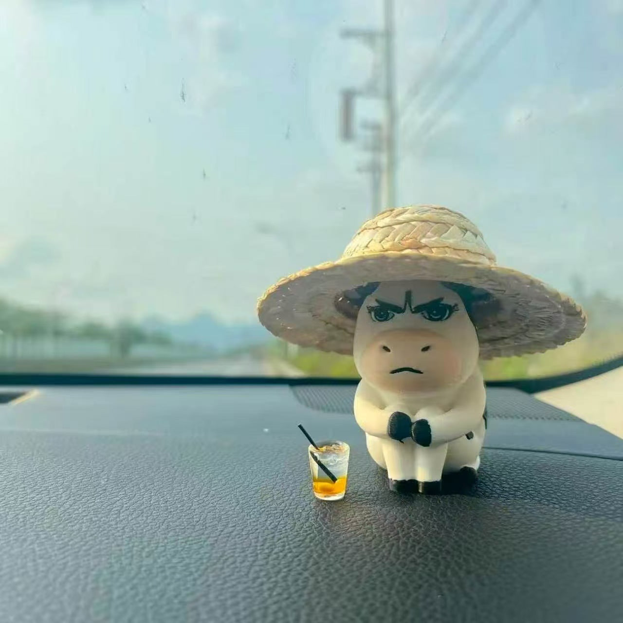 Grumpy Cow Car Figurine